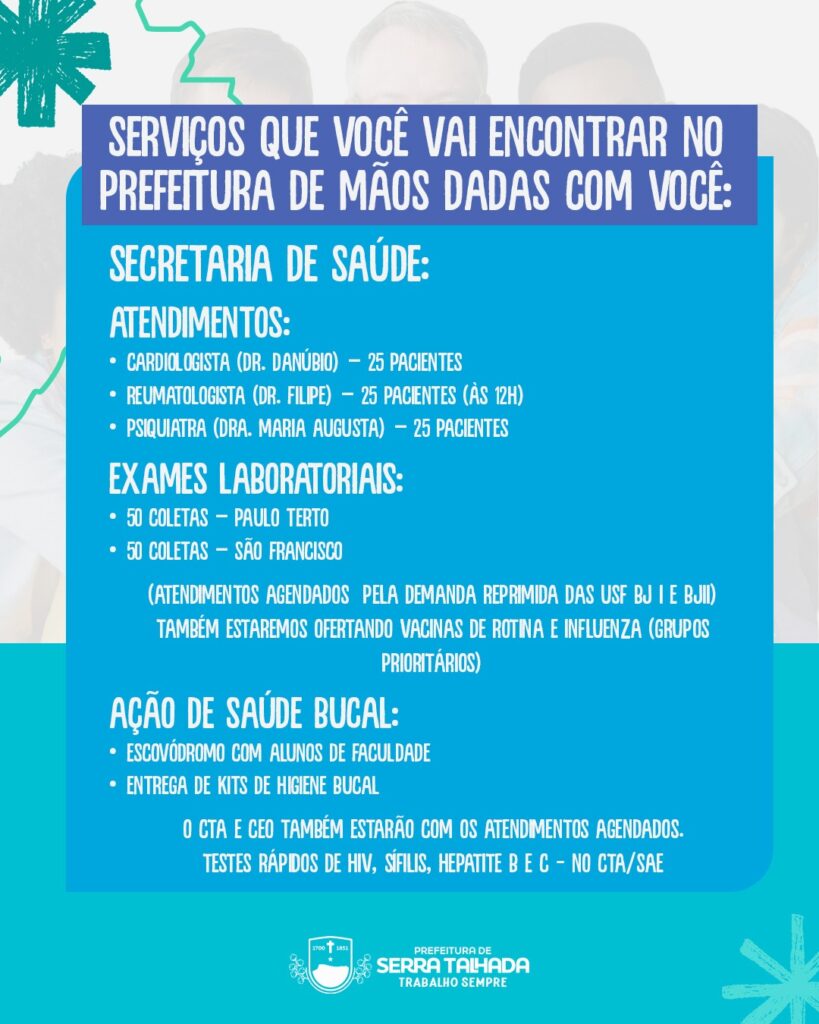 Lista de serviços de saúde: médicos, vacinação e exames.