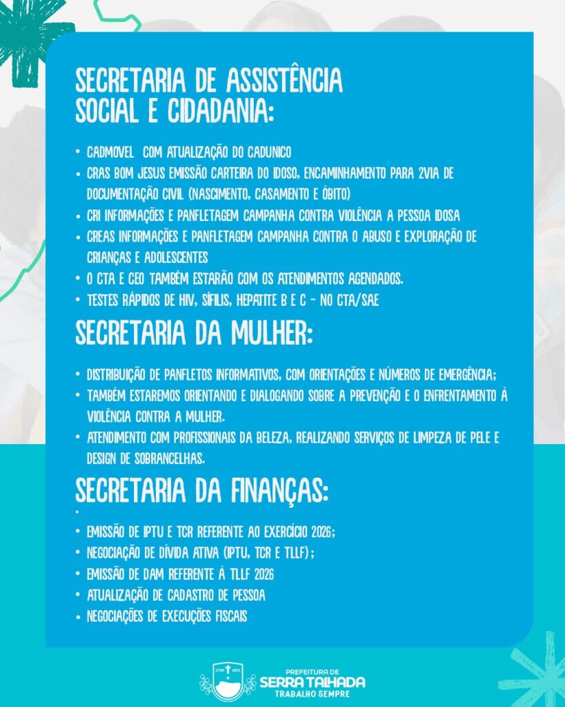 Serviços de assistência: CRAS, CREAS e orientação e-SIC.